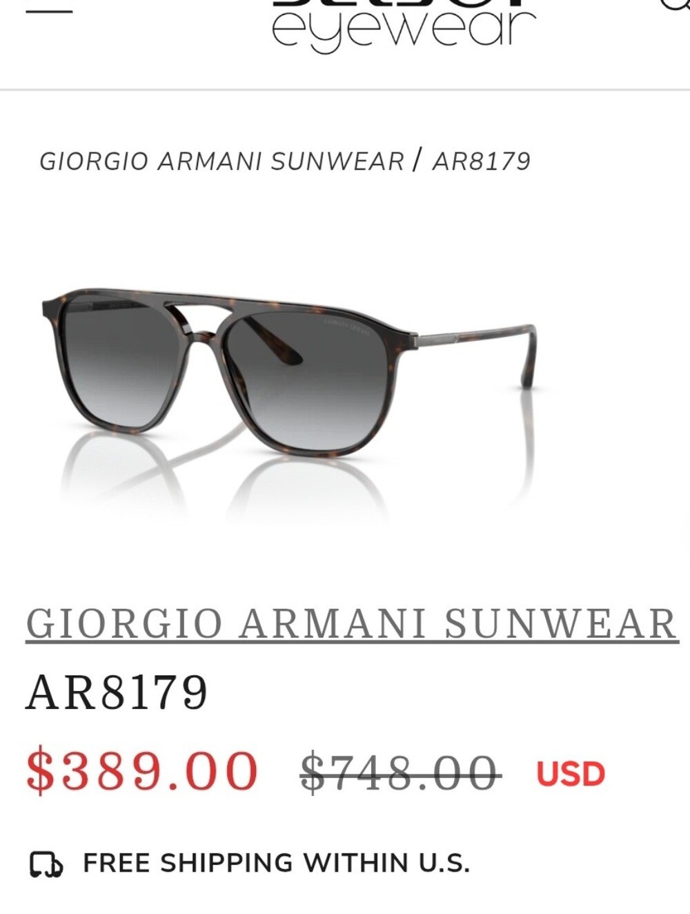 Giorgio Armani Men’s Tortoiseshell Frame Sunglasses AR8179